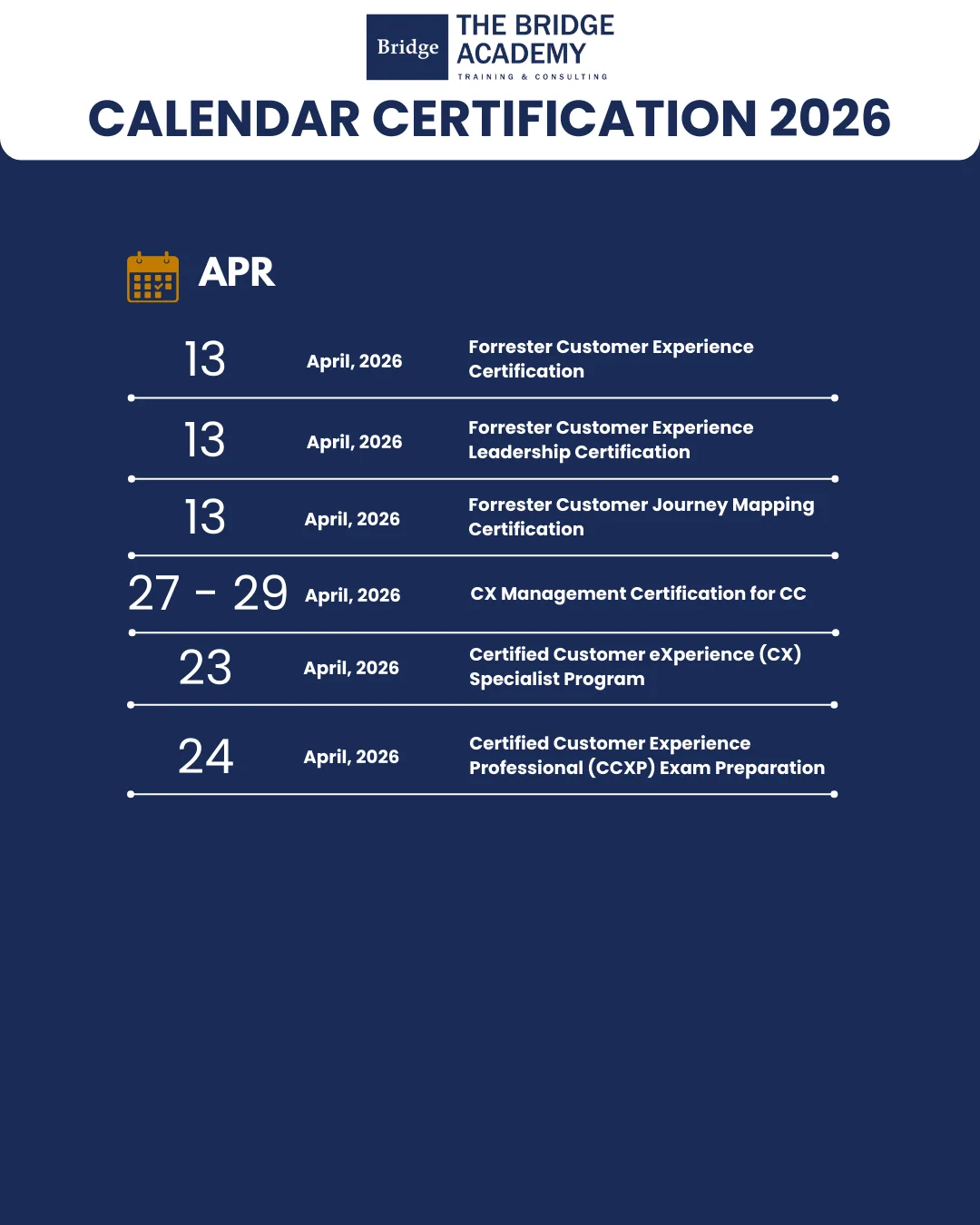 Certification Calendar TBA