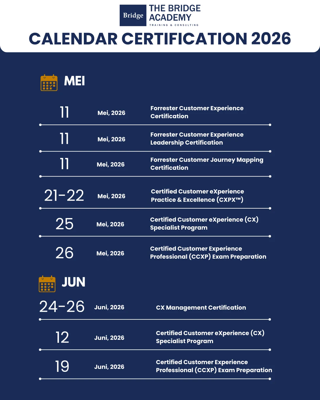 Certification Calendar TBA