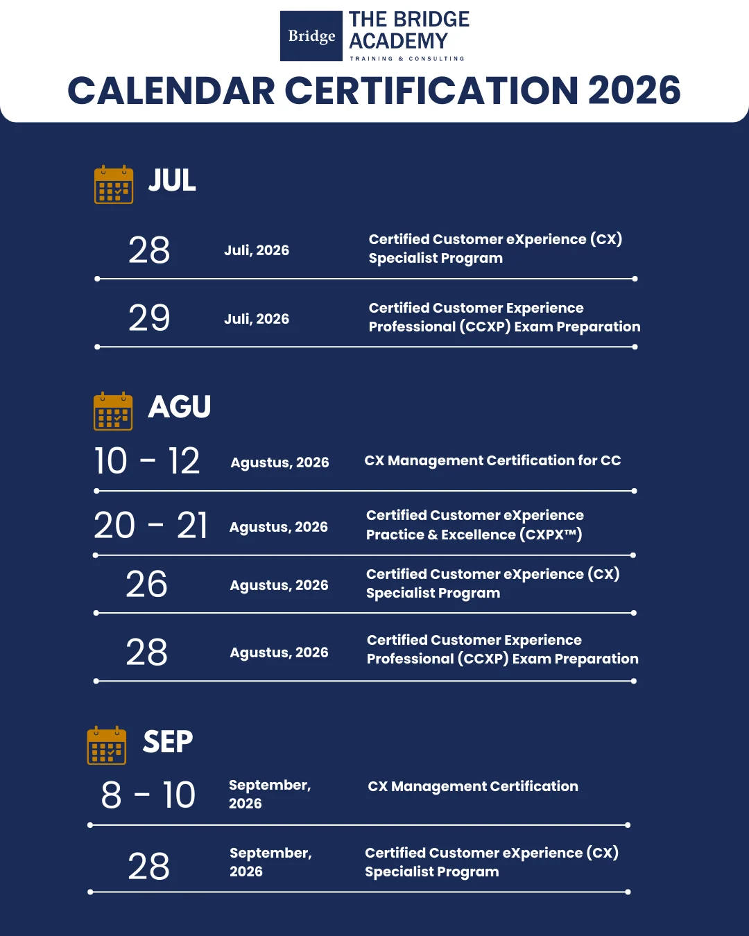 Certification Calendar TBA